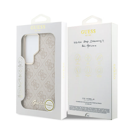 Galaxy S26 Ultra Kılıf Guess Orijinal Lisanslı M-safe Şarj Özellikli Script Yazı Logolu 4G Desenli Kılıf