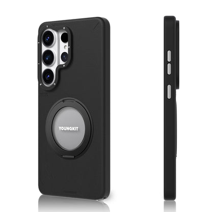Galaxy S26 Ultra Kılıf M-safe Şarj Özellikli 360° Standlı Basit Mat Deri Desenli Youngkit Tech Leather Serisi Kılıf