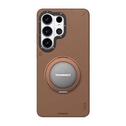 Galaxy S26 Ultra Kılıf M-safe Şarj Özellikli 360° Standlı Basit Mat Deri Desenli Youngkit Tech Leather Serisi Kılıf