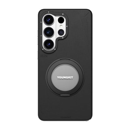 Galaxy S26 Ultra Kılıf M-safe Şarj Özellikli 360° Standlı Basit Mat Deri Desenli Youngkit Tech Leather Serisi Kılıf