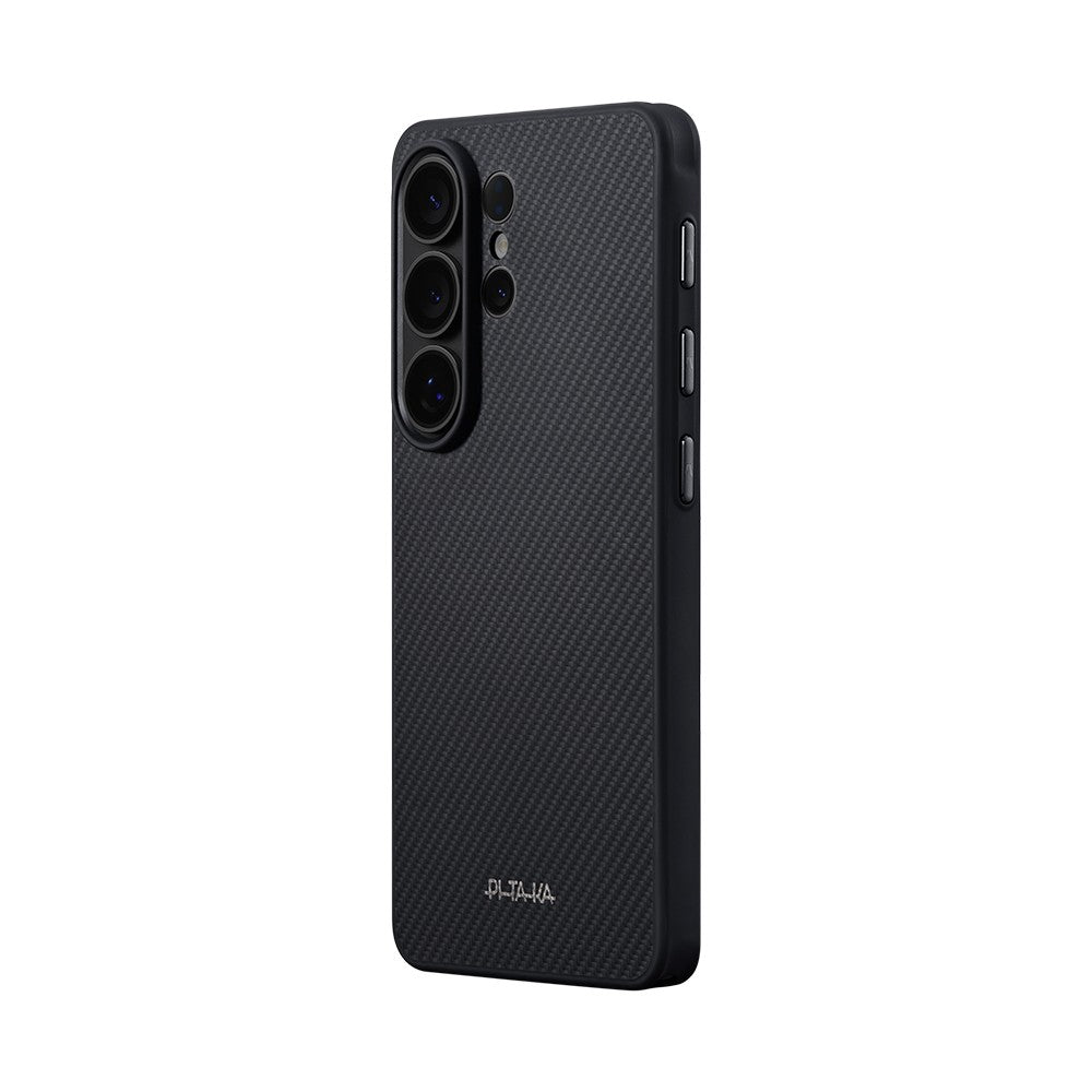Galaxy S26 Ultra Kılıf M-safe Şarj Özellikli 600D Aramid Karbon Fiber Pitaka Cairn Serisi Black-Grey Twill Kılıf