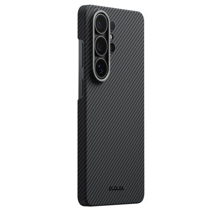 Galaxy S26 Ultra Kılıf M-safe Şarj Özellikli 600D Aramid Fiber Pitaka Ultra-Slim Classic Serisi Black-Grey Twill Kılıf