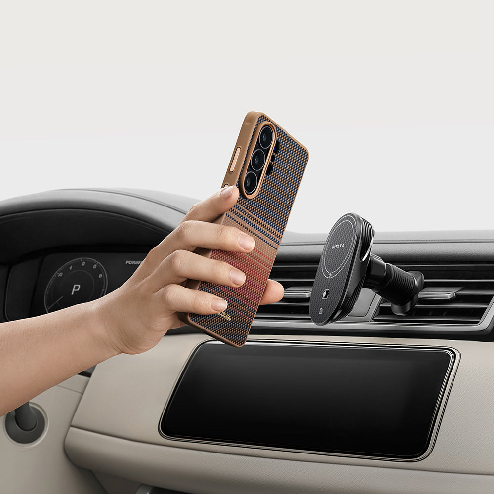 Galaxy S26 Ultra Kılıf M-safe Şarj Özellikli Pitaka Tactile Woven Sunset-Moonrise Aramid Cairn Serisi Karbon Kılıf
