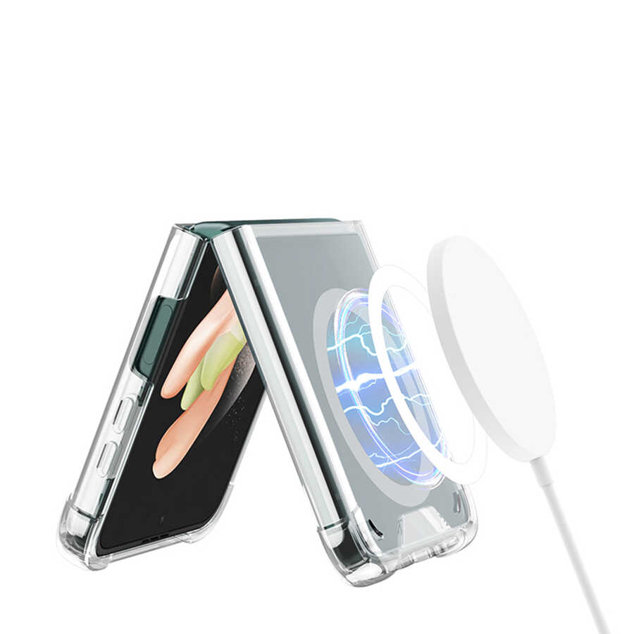 Galaxy Z Flip 3 Kılıf Wireless Şarj Özellikli Airbagli Zore Kıpta Anti Shock M-safe Kılıf