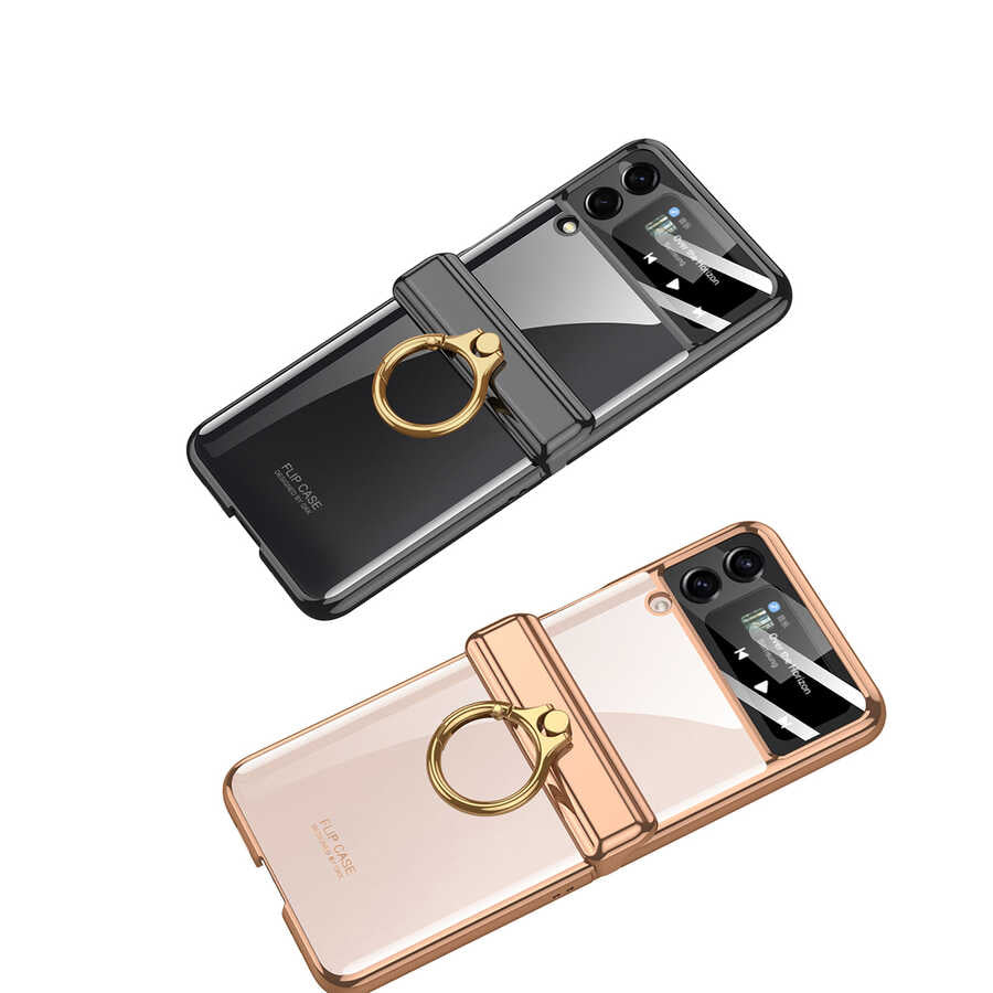 Galaxy Z Flip 4 Kılıf Zore Kıpta Yüzüklü Lens Korumalı Kılıf