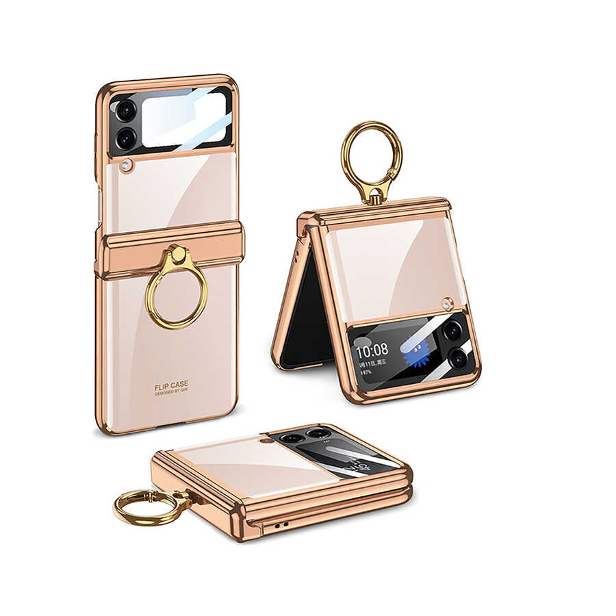Galaxy Z Flip 4 Kılıf Zore Kıpta Yüzüklü Lens Korumalı Kılıf