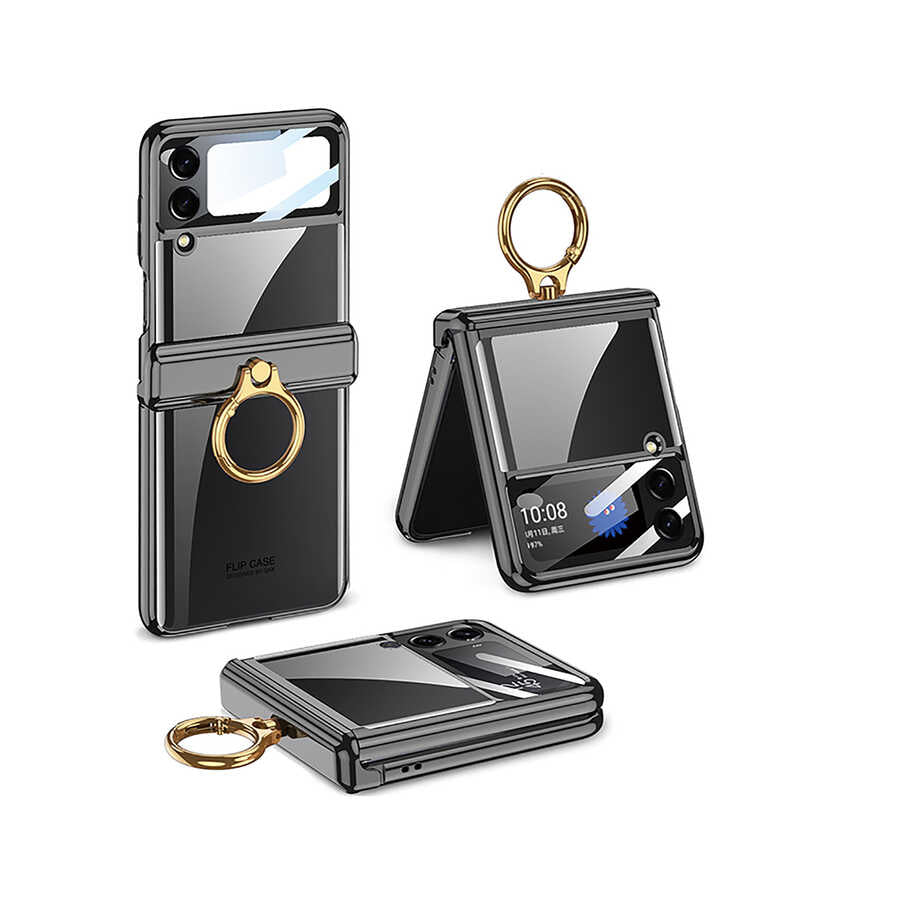 Galaxy Z Flip 4 Kılıf Zore Kıpta Yüzüklü Lens Korumalı Kılıf