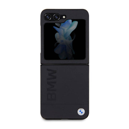 Galaxy Z Flip 5 Kılıf BMW Orijinal Lisanslı Sıcak Damga Logolu Deri Kılıf