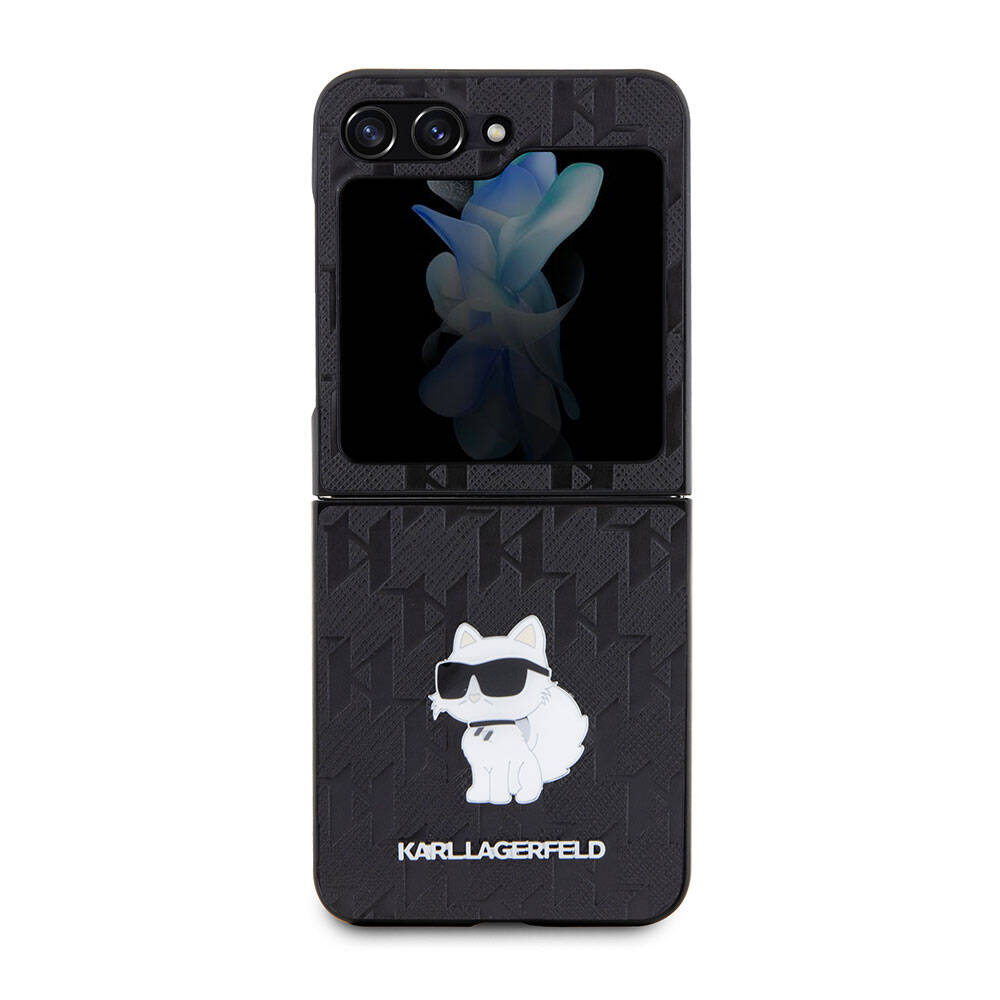 Galaxy Z Flip 5 Kılıf Karl Lagerfeld Orijinal Lisanslı KL Desenli Choupette İkonik Saffiano Kılıf