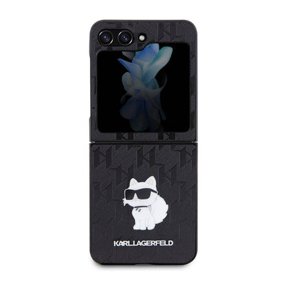 Galaxy Z Flip 5 Kılıf Karl Lagerfeld Orijinal Lisanslı KL Desenli Choupette İkonik Saffiano Kılıf