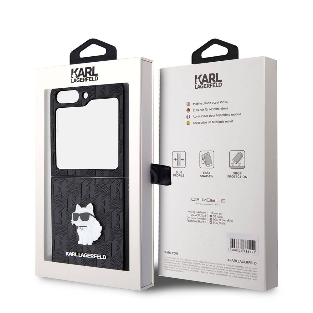Galaxy Z Flip 5 Kılıf Karl Lagerfeld Orijinal Lisanslı KL Desenli Choupette İkonik Saffiano Kılıf