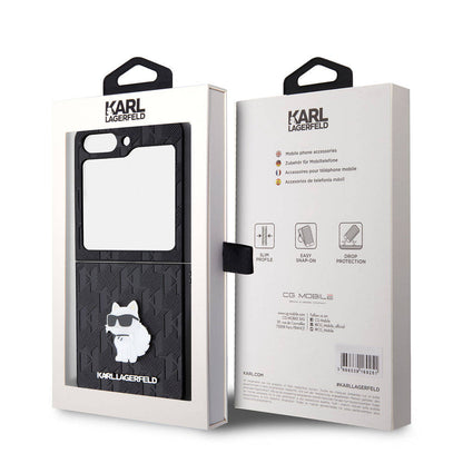 Galaxy Z Flip 5 Kılıf Karl Lagerfeld Orijinal Lisanslı KL Desenli Choupette İkonik Saffiano Kılıf