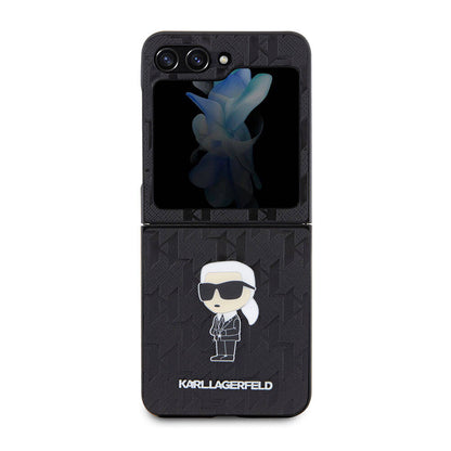 Galaxy Z Flip 5 Kılıf Karl Lagerfeld Orijinal Lisanslı KL Desenli Karl İkonik Saffiano Kılıf