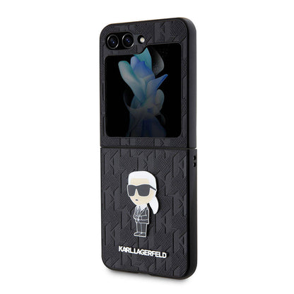 Galaxy Z Flip 5 Kılıf Karl Lagerfeld Orijinal Lisanslı KL Desenli Karl İkonik Saffiano Kılıf