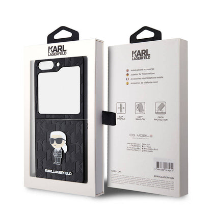 Galaxy Z Flip 5 Kılıf Karl Lagerfeld Orijinal Lisanslı KL Desenli Karl İkonik Saffiano Kılıf