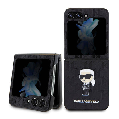 Galaxy Z Flip 5 Kılıf Karl Lagerfeld Orijinal Lisanslı KL Desenli Karl İkonik Saffiano Kılıf