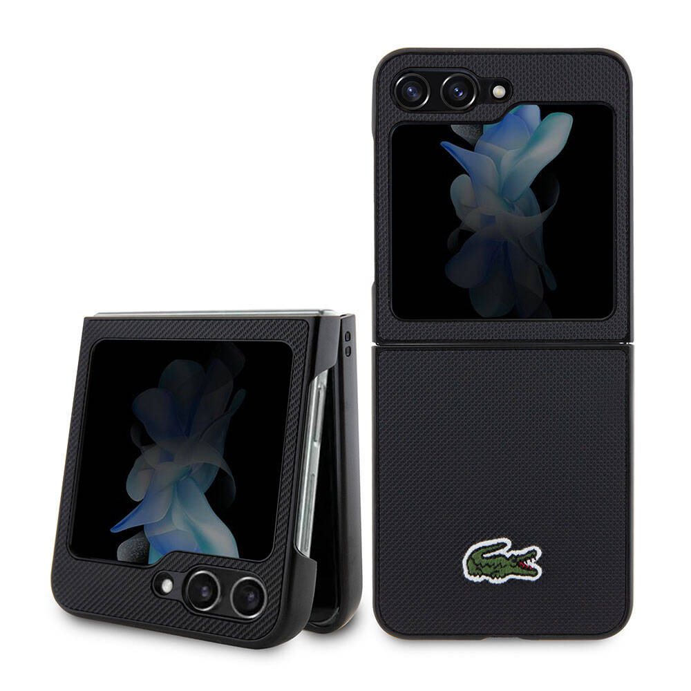 Galaxy Z Flip 5 Kılıf Lacoste orijinal Lisanslı PU Pike Desenli Arka Yüzey İkonik Timsah Dokuma Logolu Kılıf