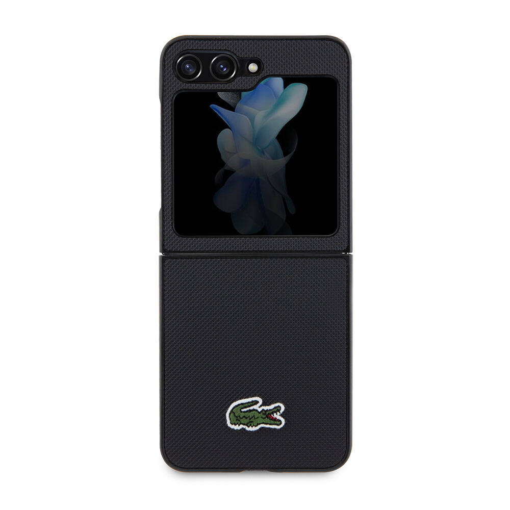 Galaxy Z Flip 5 Kılıf Lacoste orijinal Lisanslı PU Pike Desenli Arka Yüzey İkonik Timsah Dokuma Logolu Kılıf