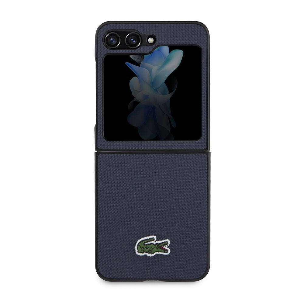 Galaxy Z Flip 5 Kılıf Lacoste orijinal Lisanslı PU Pike Desenli Arka Yüzey İkonik Timsah Dokuma Logolu Kılıf