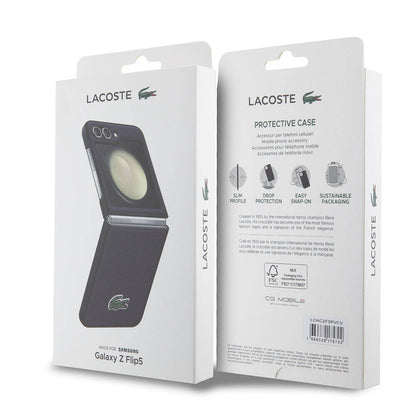 Galaxy Z Flip 5 Kılıf Lacoste orijinal Lisanslı PU Pike Desenli Arka Yüzey İkonik Timsah Dokuma Logolu Kılıf