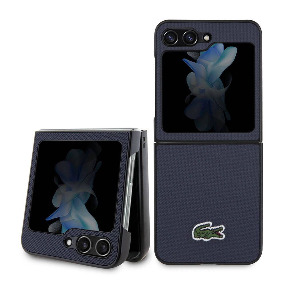Galaxy Z Flip 5 Kılıf Lacoste orijinal Lisanslı PU Pike Desenli Arka Yüzey İkonik Timsah Dokuma Logolu Kılıf
