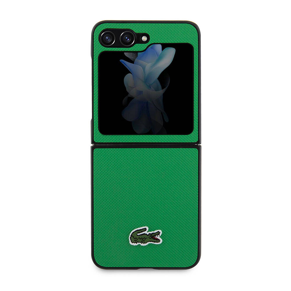 Galaxy Z Flip 5 Kılıf Lacoste orijinal Lisanslı PU Pike Desenli Arka Yüzey İkonik Timsah Dokuma Logolu Kılıf