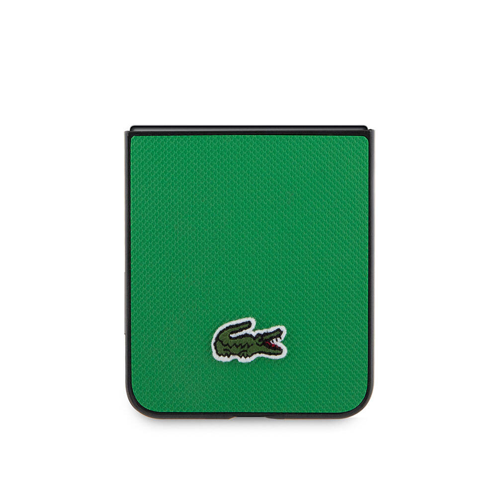 Galaxy Z Flip 5 Kılıf Lacoste orijinal Lisanslı PU Pike Desenli Arka Yüzey İkonik Timsah Dokuma Logolu Kılıf