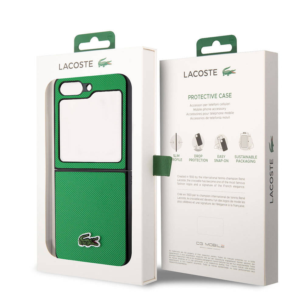 Galaxy Z Flip 5 Kılıf Lacoste orijinal Lisanslı PU Pike Desenli Arka Yüzey İkonik Timsah Dokuma Logolu Kılıf