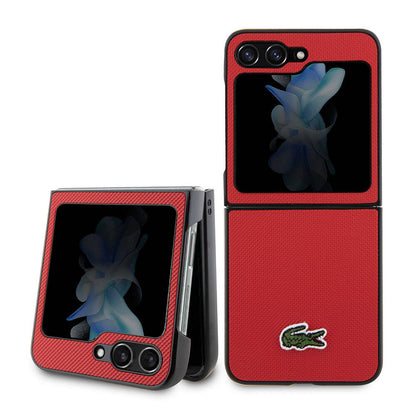 Galaxy Z Flip 5 Kılıf Lacoste orijinal Lisanslı PU Pike Desenli Arka Yüzey İkonik Timsah Dokuma Logolu Kılıf