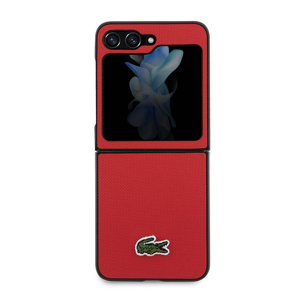 Galaxy Z Flip 5 Kılıf Lacoste orijinal Lisanslı PU Pike Desenli Arka Yüzey İkonik Timsah Dokuma Logolu Kılıf