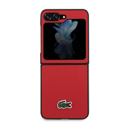 Galaxy Z Flip 5 Kılıf Lacoste orijinal Lisanslı PU Pike Desenli Arka Yüzey İkonik Timsah Dokuma Logolu Kılıf
