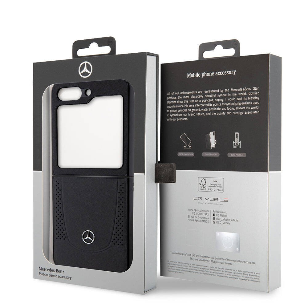 Galaxy Z Flip 5 Kılıf Mercedes Benz Orijinal Lisanslı Metal Yıldız Logolu Urban Deri Kılıf