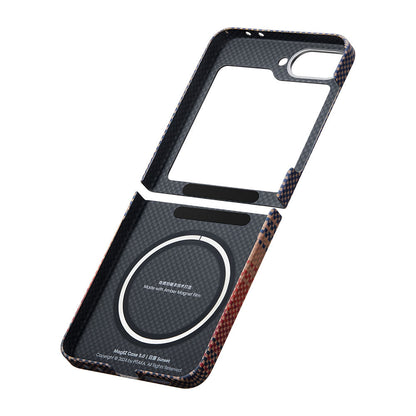 Galaxy Z Flip 6 Kılıf M-safe Şarj Özellikli Aramid Fiber Pitaka Tactile Woven Sunset-Moonrise Serisi Sunset Kılıf