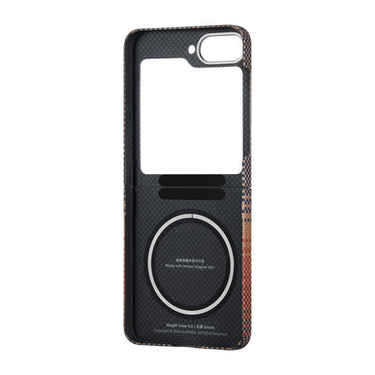 Galaxy Z Flip 6 Kılıf M-safe Şarj Özellikli Aramid Fiber Pitaka Tactile Woven Sunset-Moonrise Serisi Sunset Kılıf