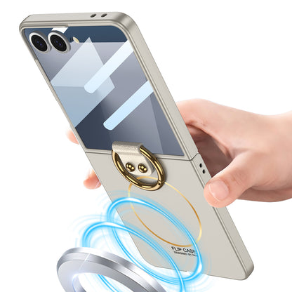 Galaxy Z Flip 7 Kılıf M-safe Şarj Özellikli Zore Kıpta Yüzüklü Flip Sert Kılıf