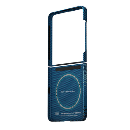 Galaxy Z Flip 8 Kılıf M-safe Şarj Özellikli Aramid Karbon Fiber Pitaka Tactile Woven Sunset-Moonrise Serisi Kılıf