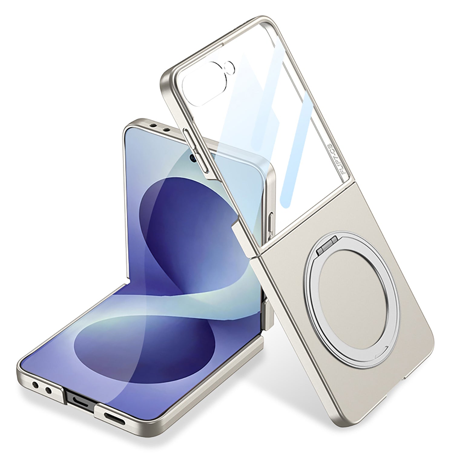 Galaxy Z Flip 8 Kılıf M-safe Şarj Özellikli Zore Kıpta Yüzüklü Kamera Korumalı Kılıf