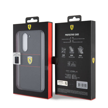 Galaxy Z Fold 5 Kılıf Ferrari Orijinal Lisanslı PU Deri Metal Logolu Multi Çizgili Kılıf