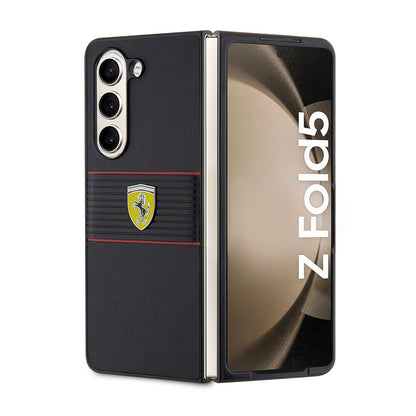 Galaxy Z Fold 5 Kılıf Ferrari orijinal Lisanslı PU Deri Metal Logolu Multi Çizgili Kılıf