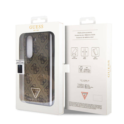 Galaxy Z Fold 5 Kılıf Guess Orijinal Lisanslı PU Deri Taşlı Üçgen Logo 4G Desenli Strass Kılıf