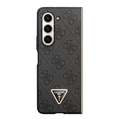 Galaxy Z Fold 5 Kılıf Guess Orijinal Lisanslı PU Deri Taşlı Üçgen Logo 4G Desenli Strass Kılıf