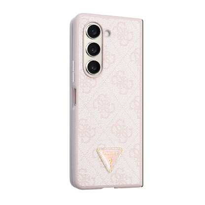 Galaxy Z Fold 5 Kılıf Guess Orijinal Lisanslı PU Deri Taşlı Üçgen Logo 4G Desenli Strass Kılıf