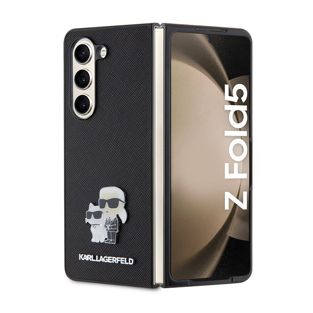 Galaxy Z Fold 5 Kılıf Karl Lagerfeld orijinal Lisanslı K&C Metal Logolu Saffiano Kılıf