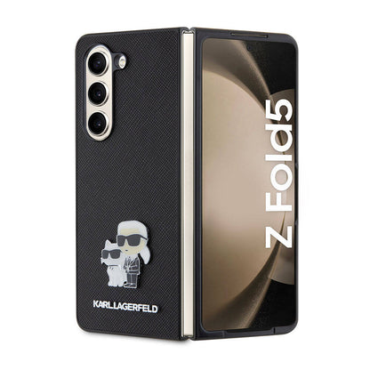 Galaxy Z Fold 5 Kılıf Karl Lagerfeld orijinal Lisanslı K&C Metal Logolu Saffiano Kılıf