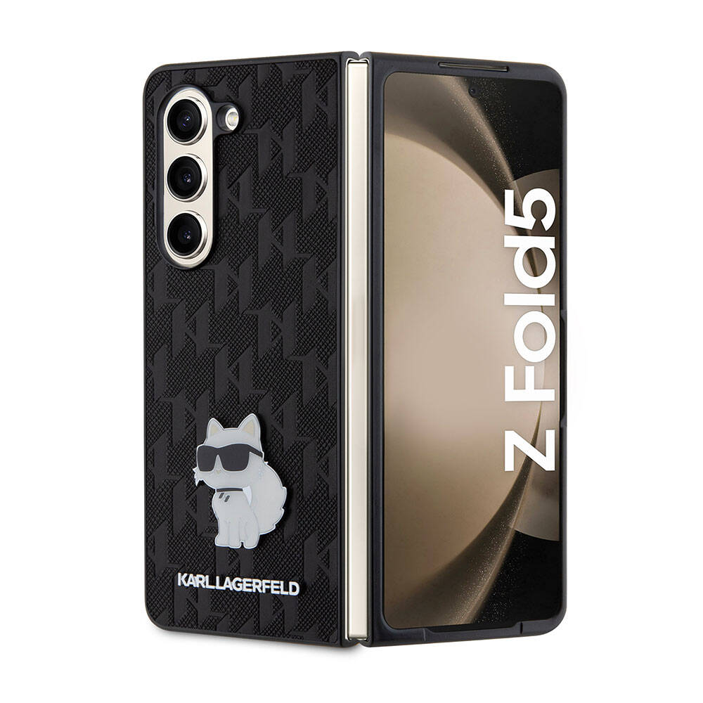 Galaxy Z Fold 5 Kılıf Karl Lagerfeld orijinal Lisanslı KL Desenli Choupette İkonik Saffiano Kılıf