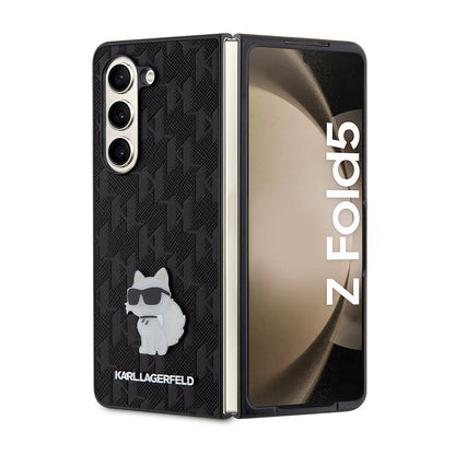 Galaxy Z Fold 5 Kılıf Karl Lagerfeld orijinal Lisanslı KL Desenli Choupette İkonik Saffiano Kılıf