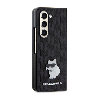 Galaxy Z Fold 5 Kılıf Karl Lagerfeld orijinal Lisanslı KL Desenli Choupette İkonik Saffiano Kılıf