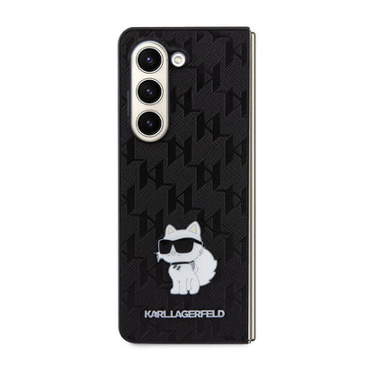 Galaxy Z Fold 5 Kılıf Karl Lagerfeld orijinal Lisanslı KL Desenli Choupette İkonik Saffiano Kılıf