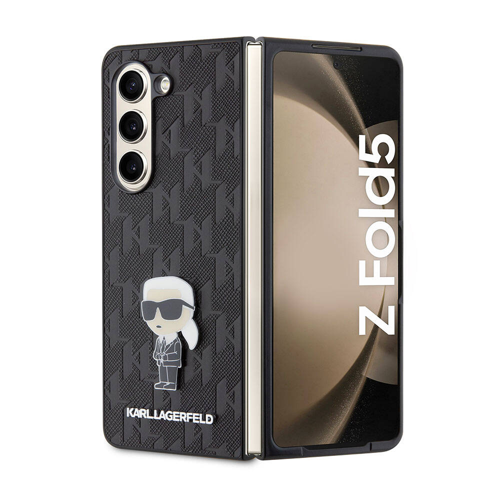 Galaxy Z Fold 5 Kılıf Karl Lagerfeld orijinal Lisanslı KL Desenli Karl İkonik Saffiano Kılıf
