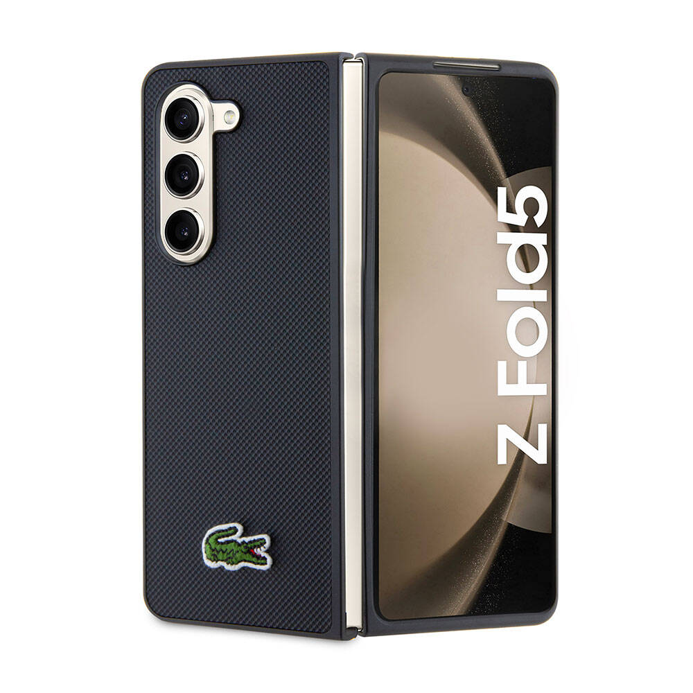 Galaxy Z Fold 5 Kılıf Lacoste orijinal Lisanslı PU Pike Desenli Arka Yüzey İkonik Timsah Dokuma Logolu Kılıf